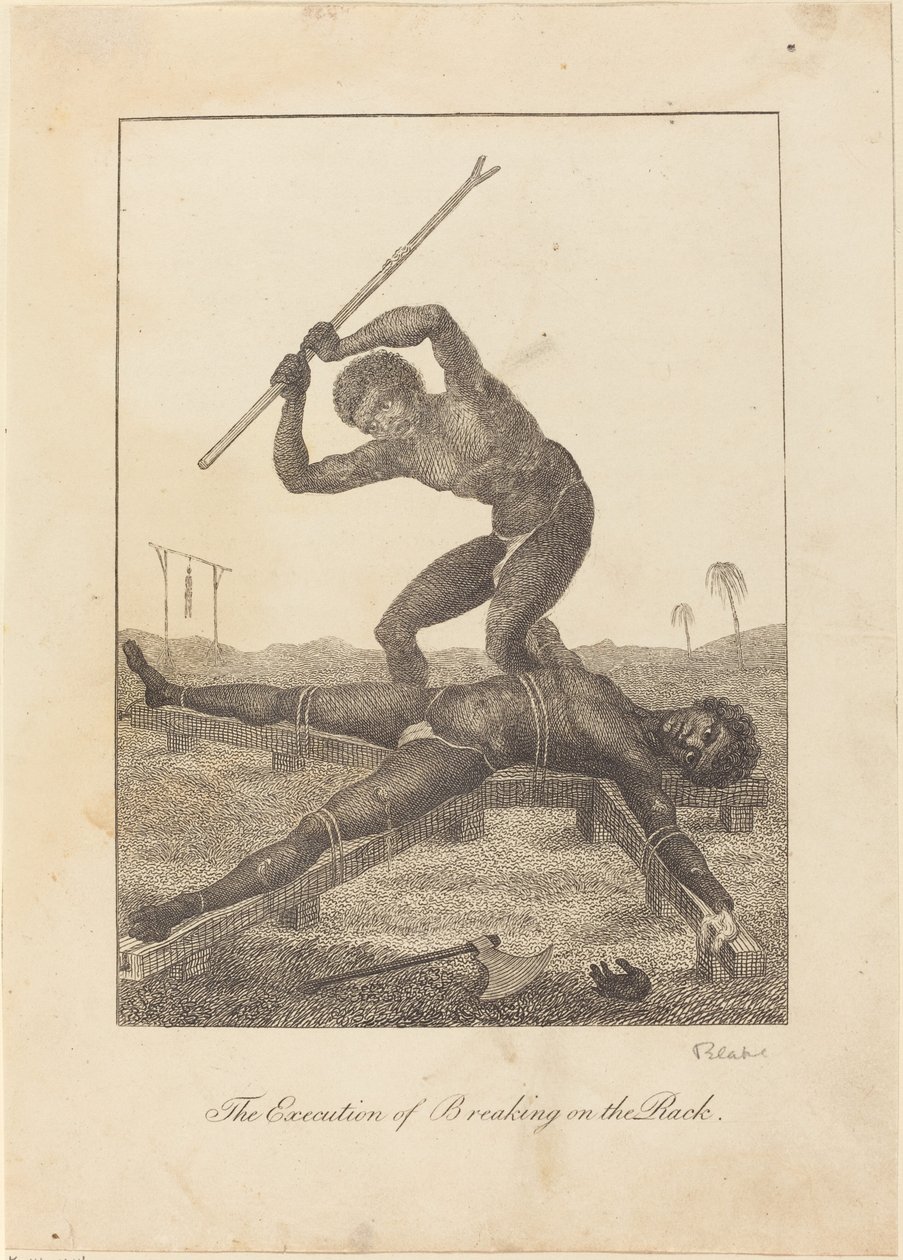 रैक पर ब्रेकिंग का निष्पादन, 1793। द्वारा विलियम ब्लेक