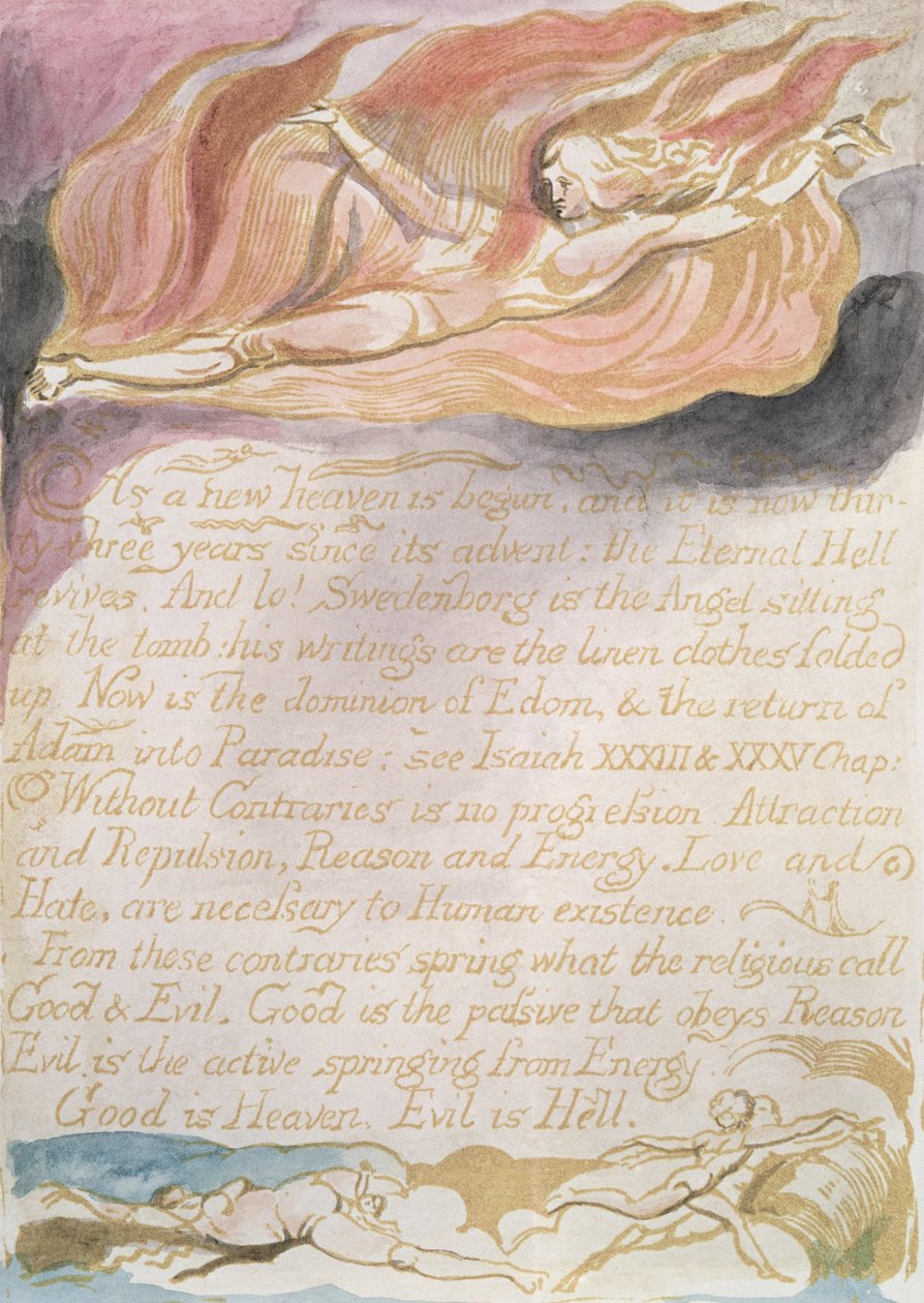 स्वर्ग और नर्क की शादी; एक नए स्वर्ग की शुरुआत के रूप में, c.1790 (wc के साथ टेंशन से राहत मिली) द्वारा विलियम ब्लेक