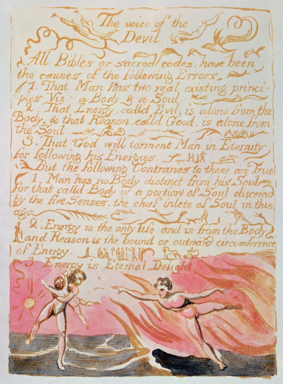 स्वर्ग और नर्क की शादी; द वॉयस ऑफ द डेविल, c.1790 (वाटरकलर के साथ टिंटेड राहत द्वारा विलियम ब्लेक