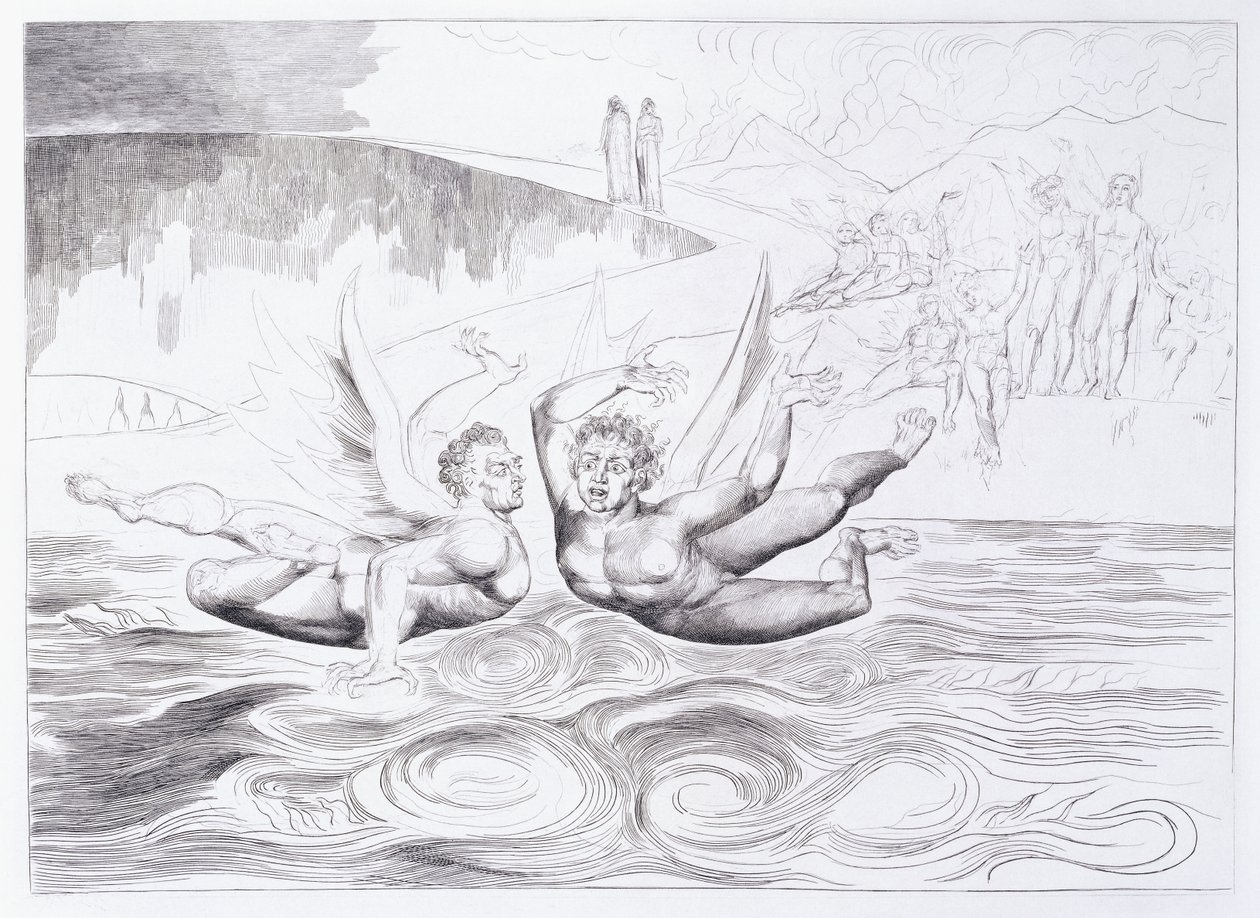 द सिक्स-फुटेड सर्पेंट अटैकिंग एग्नोलो ब्रोंलेस्की, c.1824-1827 द्वारा विलियम ब्लेक