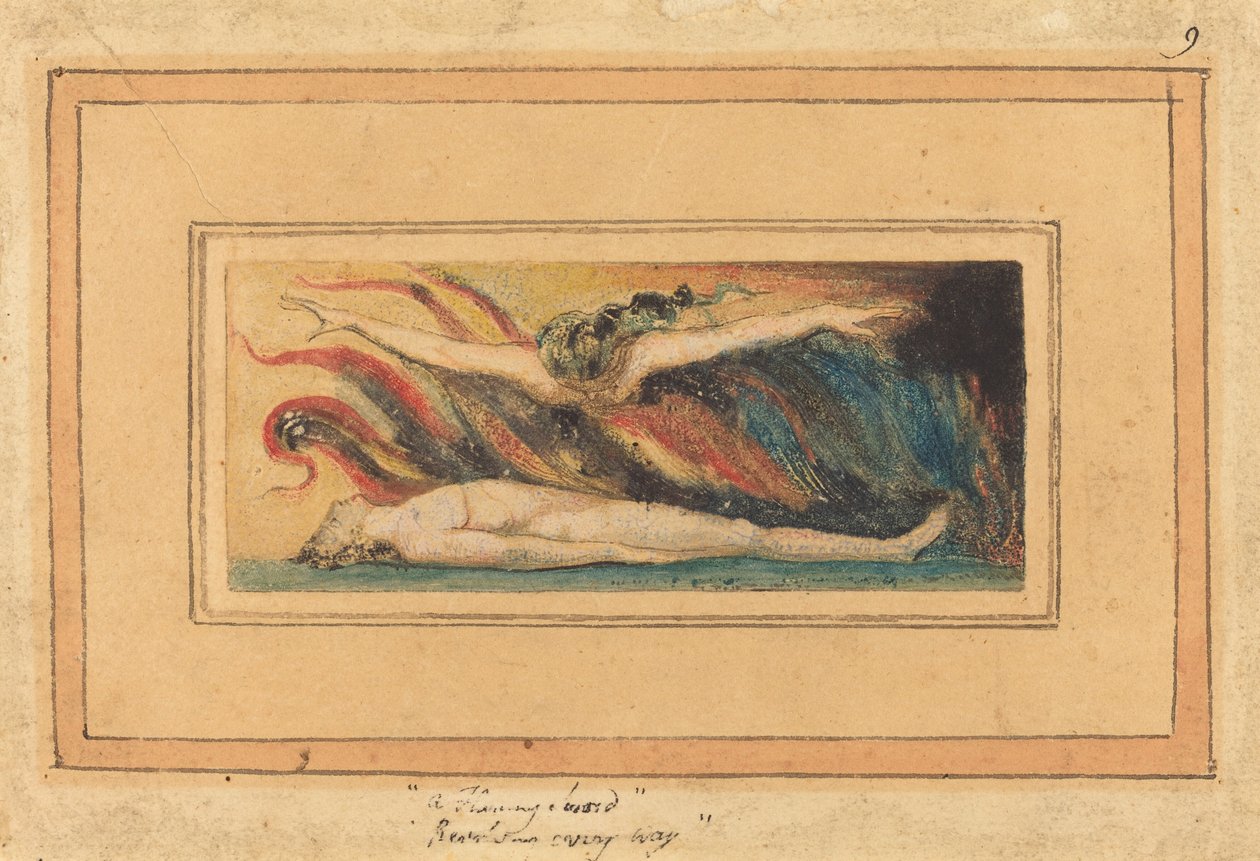 शरीर पर मँडराती आत्मा [स्वर्ग और नर्क के विवाह से, प्लेट 14], c. 1796. द्वारा विलियम ब्लेक
