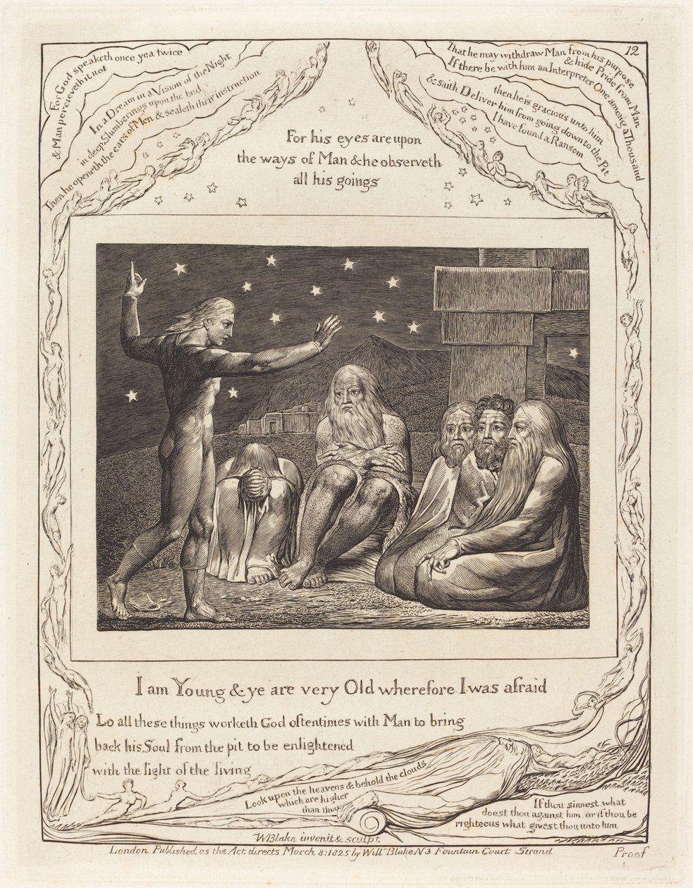 एलीहू का क्रोध, 1825। द्वारा विलियम ब्लेक