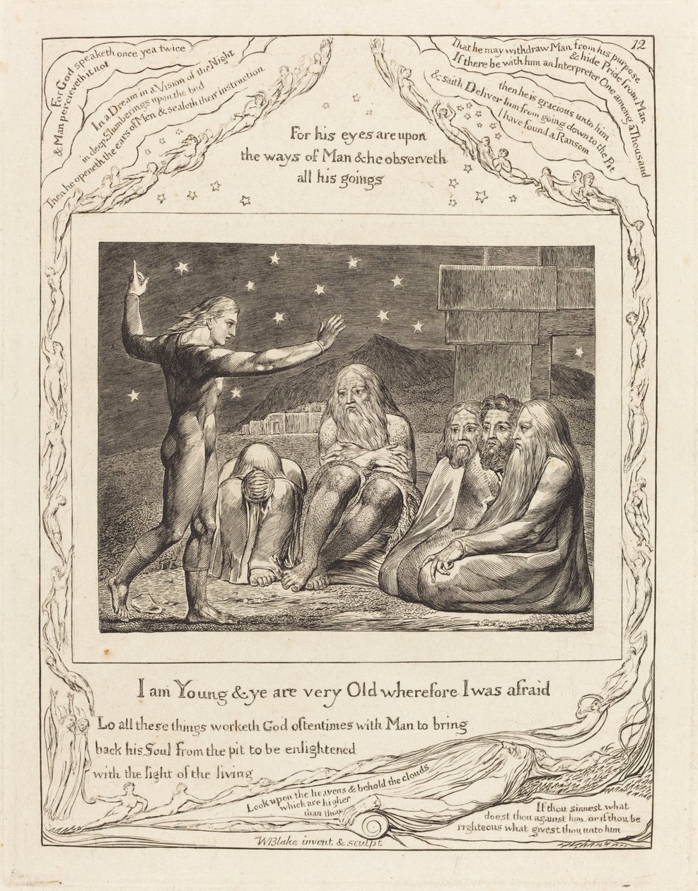 एलीहू का क्रोध, 1825। द्वारा विलियम ब्लेक