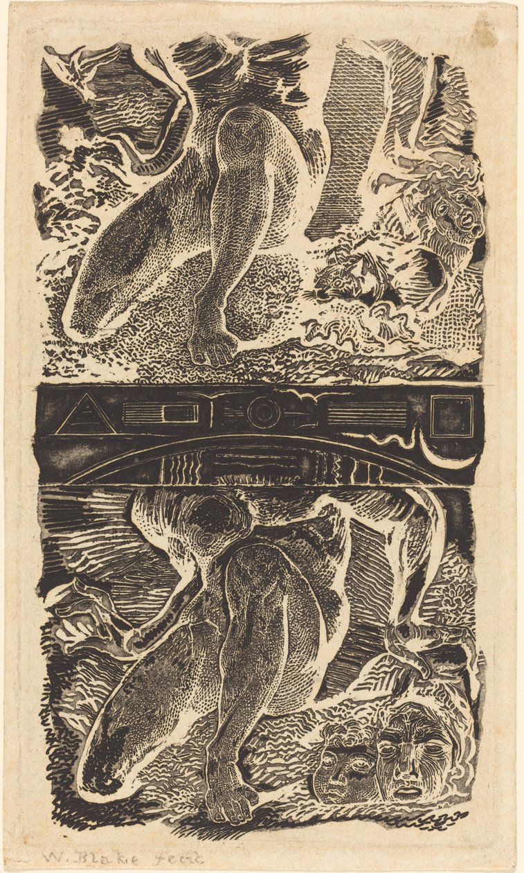 अज्ञात विषय उसे स्वर्ग की ओर देखने दें और तेज हवा में हंसें, संभवत: c. 1805. द्वारा विलियम ब्लेक