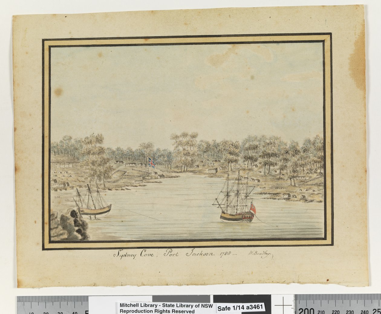 विपक्ष पी। 84. सिडनी कोव, पोर्ट जैक्सन। 1788', c.1802 (वाटरकलर) द्वारा विलियम ब्राडली