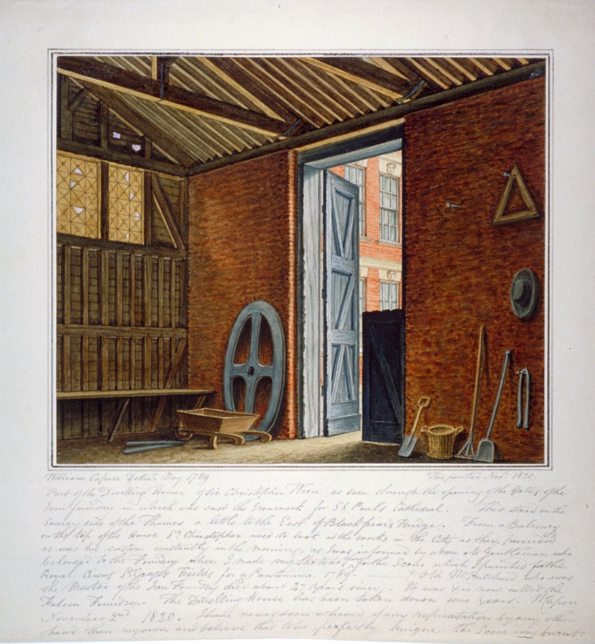 सर क्रिस्टोफर व्रेन, साउथवार्क, लंदन, 1820 के आवास गृह का हिस्सा। द्वारा विलियम कैपोन