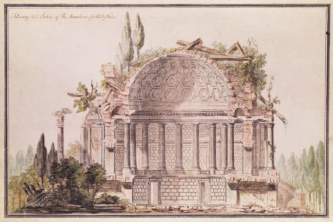 फ्रेडरिक, प्रिंस ऑफ वेल्स (1707-51), c.1751 के लिए मकबरे के लिए स्थापत्य ड्राइंग द्वारा विलियम चेम्बर्स