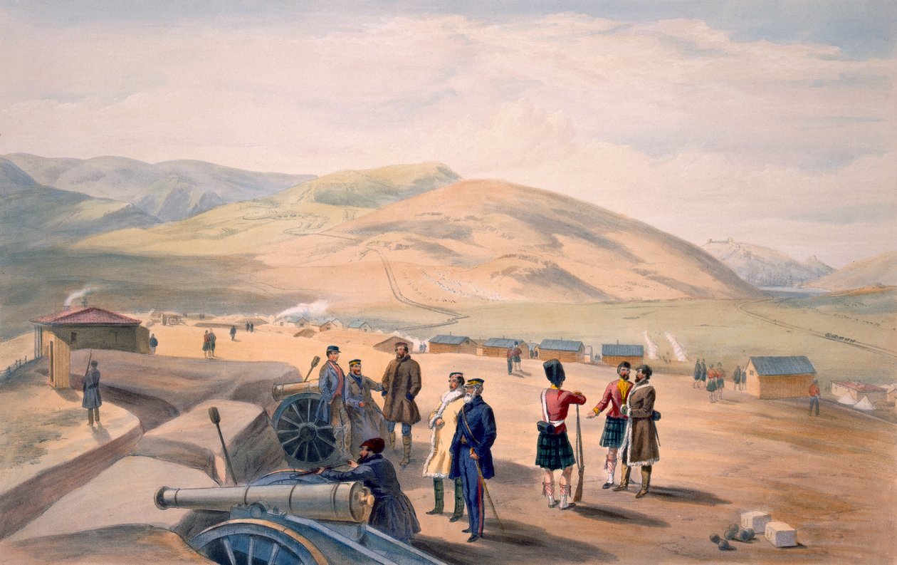 हाइलैंड ब्रिगेड कैंप, &39;द सीट ऑफ़ वॉर इन द ईस्ट&39; से प्लेट, 1856 में कोलगही एंड कंपनी द्वारा प्रकाशित। द्वारा विलियम क्रीमिया सिम्पसन