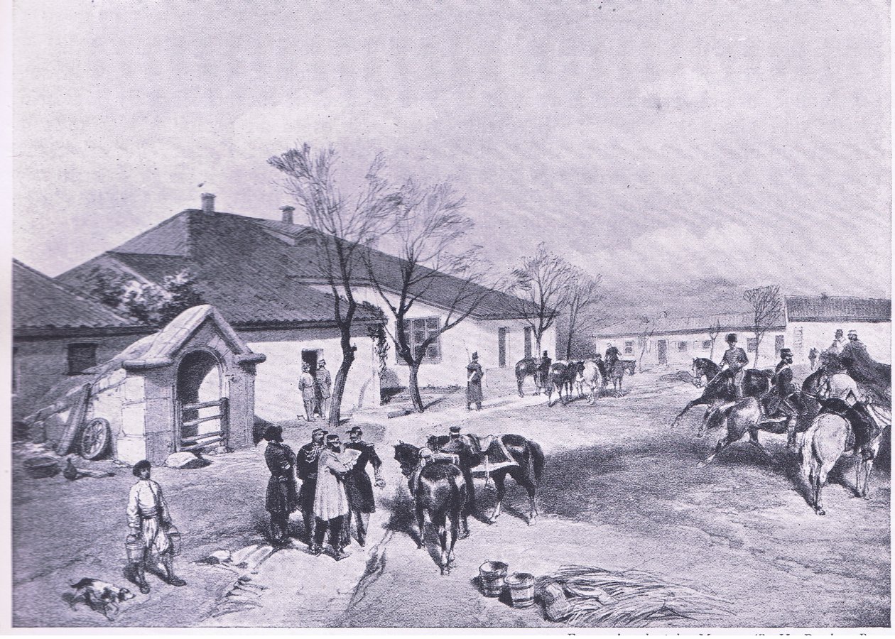 लॉर्ड रागलांस का मुख्यालय एय खुटोर-करगाच, 1915 में ब्रिटिश बैटल ऑन लैंड एंड सी से चित्रण द्वारा विलियम क्रीमिया सिम्पसन
