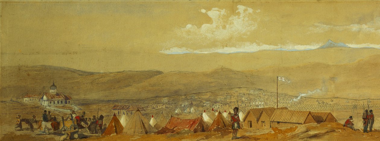 क्रीमिया: सेबेस्टोपोल का पनोरमिक व्यू मिलिटरी एग्जीबिशन और हार्बर दिखा; और डॉन का एक नयनाभिराम दृश्य, डॉन में एक सैन्य प्रदर्शन और कैवलरी दिखा रहा है, द्वारा विलियम क्रीमिया सिम्पसन