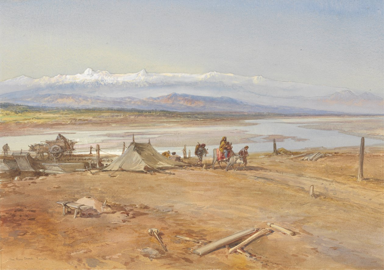 चिनाब नदी, पंजाब, 1865 (कागज पर wc और gouache) द्वारा विलियम क्रीमिया सिम्पसन