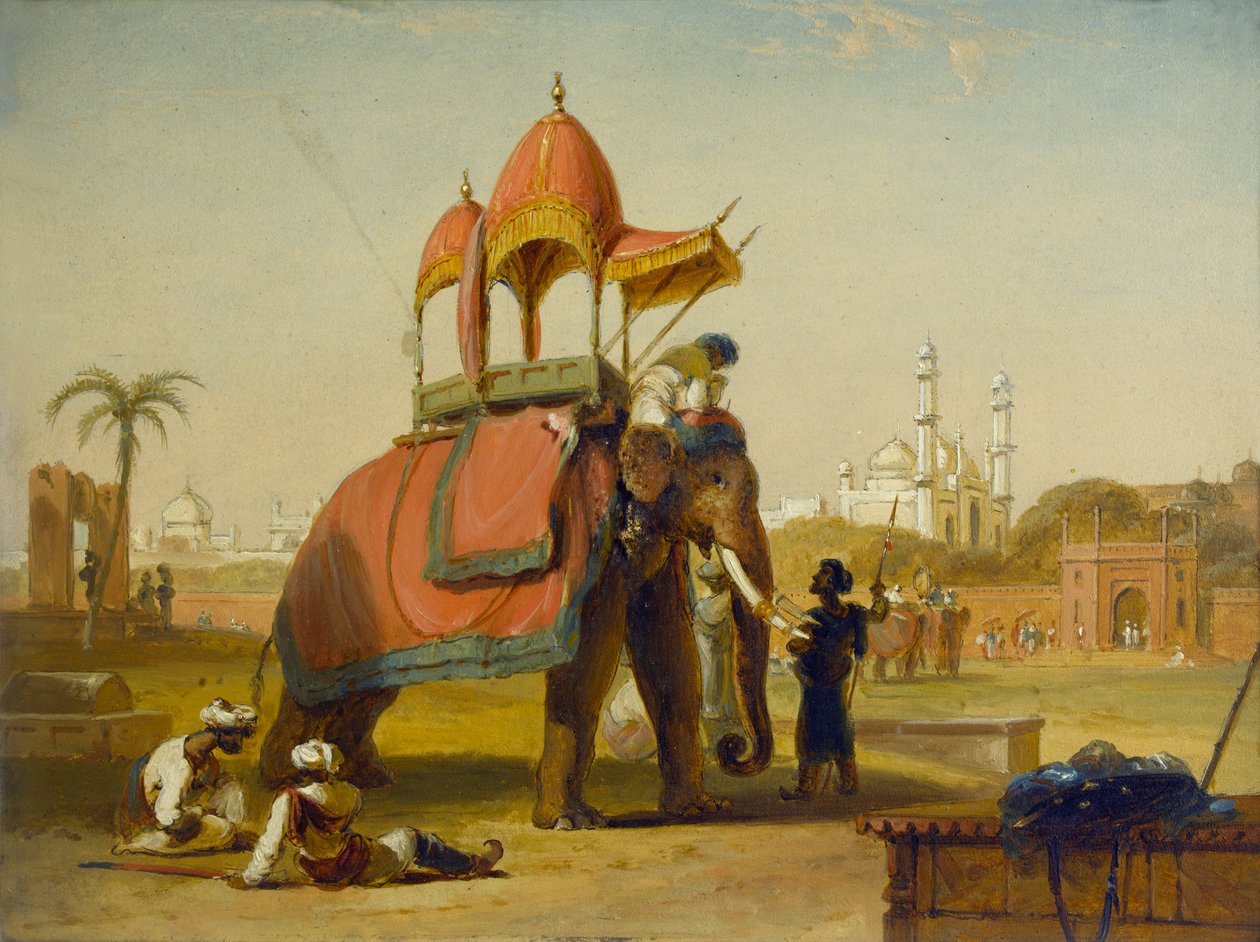 ए कैपरिसन्ड एलिफेंट - दिल्ली के पास दृश्य (ईस्ट इंडीज में एक दृश्य), 1832 द्वारा विलियम डेनियल