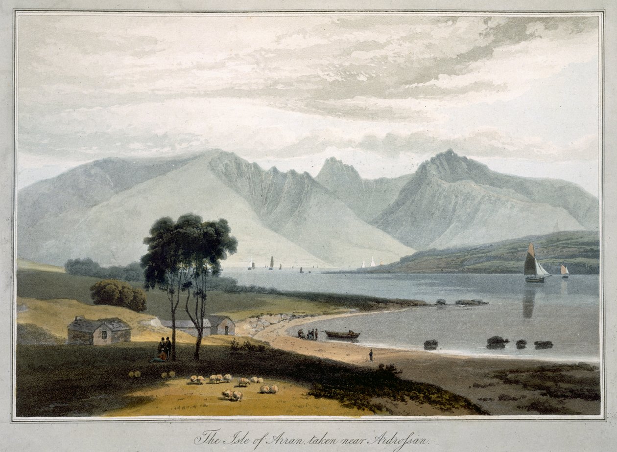 अर्दन से देखा गया आइल ऑफ अरान्डन, लंदन में 1817 में प्रकाशित &39;ए वॉयज अराउंड ग्रेट ब्रिटेन अंडरटेकिंग द इयर्स 1814 और 1825&39; से देखा गया। द्वारा विलियम डेनियल