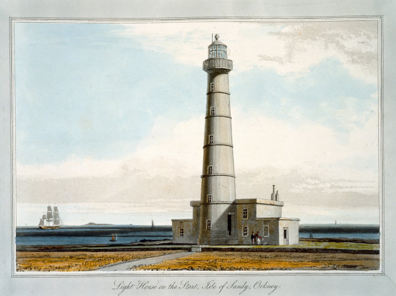 लाइटहाउस ऑन द स्टार्ट, आइल ऑफ सैंडी, ओर्कनेय, 1821 द्वारा विलियम डेनियल