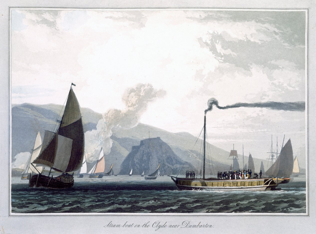 डंबर्टन के पास क्लाइड पर स्टीम बोट, स्कॉटलैंड, 1829 द्वारा विलियम डेनियल