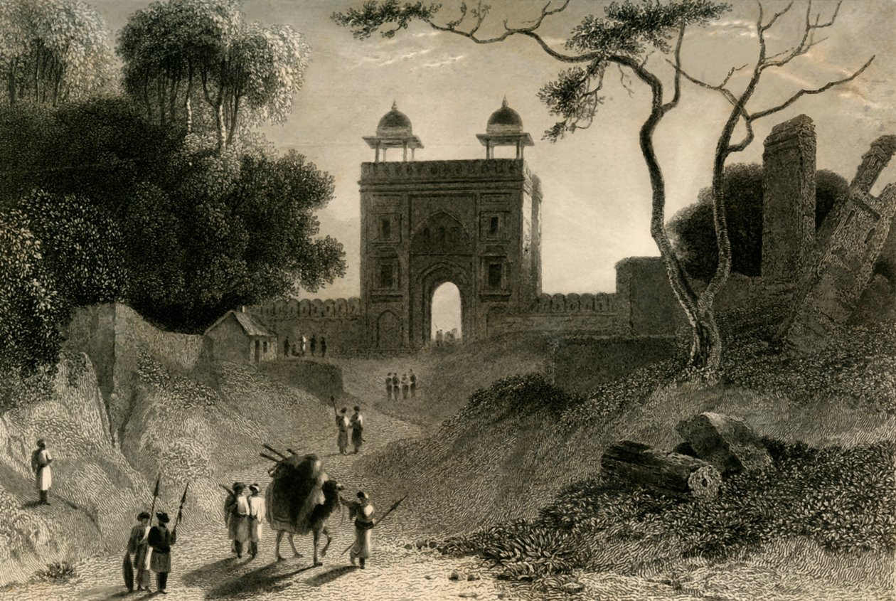 द आगरा गेट, चतरा सीरई, 1835। द्वारा विलियम डेनियल