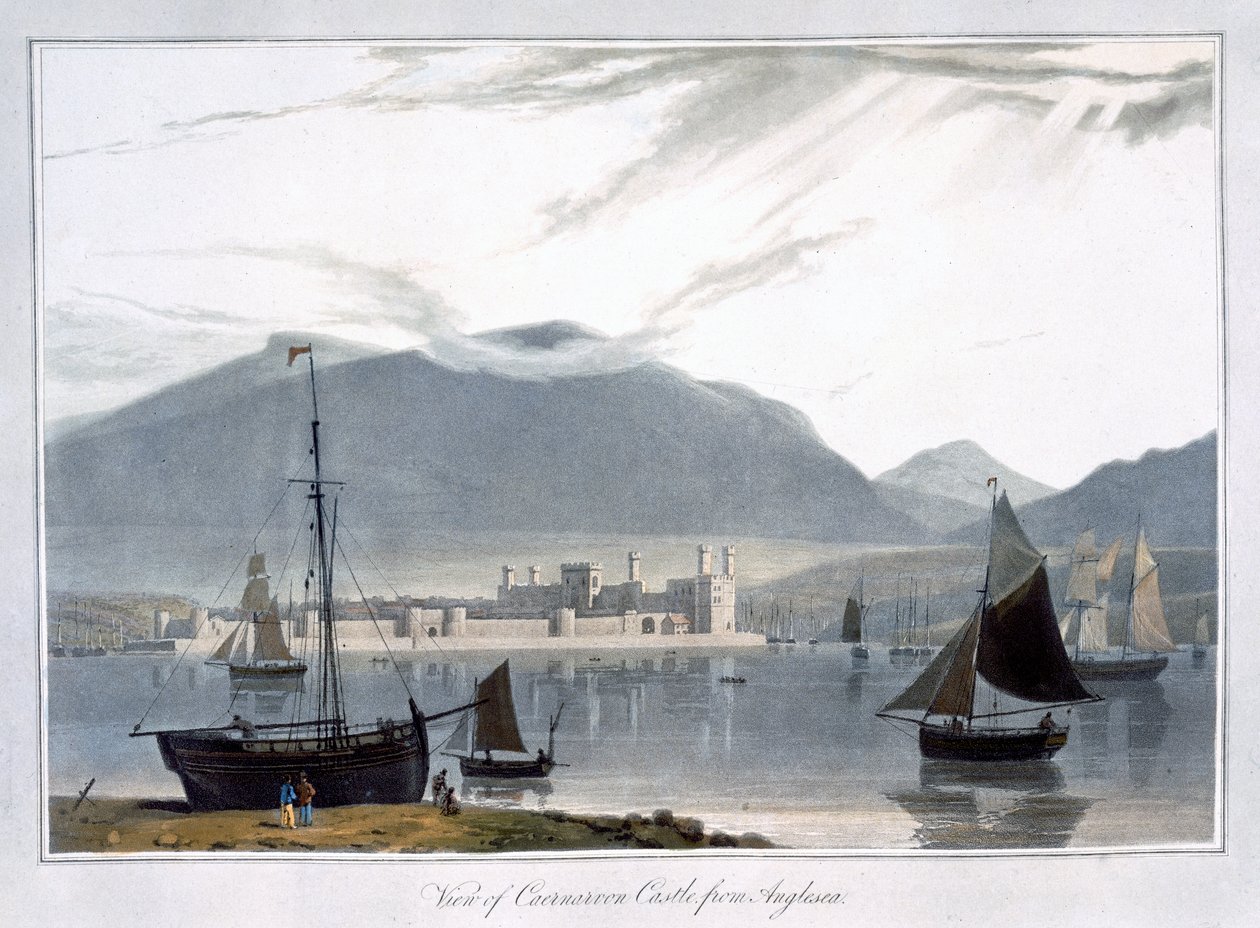 एंगल्सिया से केर्नरवॉन कैसल का दृश्य, वेल्स, 1814 द्वारा विलियम डेनियल