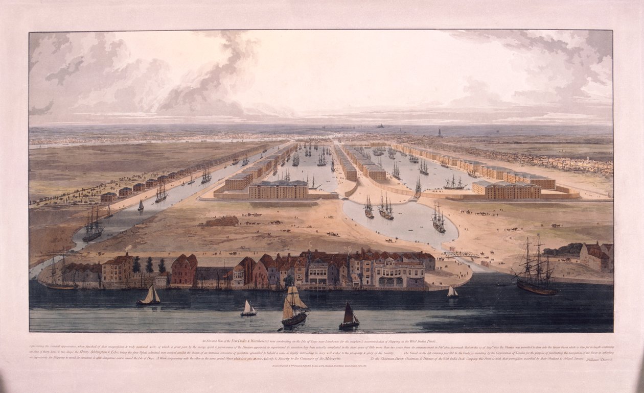 वेस्ट इंडिया डॉक्स, पोपलर, लंदन, 1802 द्वारा विलियम डेनियल