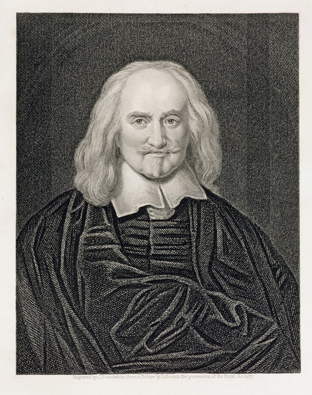 थॉमस होब्स (1588-1679) के पोर्ट्रेट को जेम्स पॉस्लेव्हाइट (1798-1884) पब ने उकेरा। विलियम मैकेंजी द्वारा द्वारा विलियम डॉब्सन