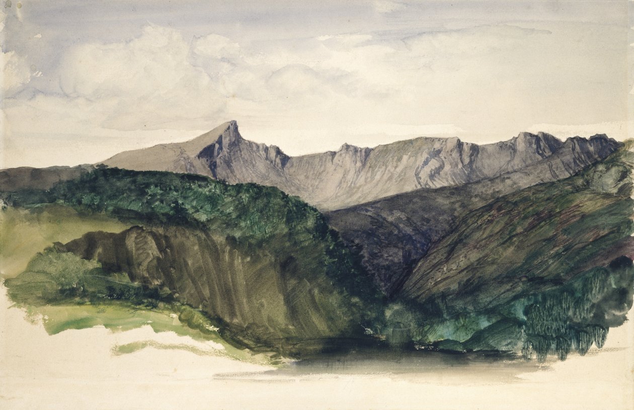पहाड़ों की एक दूर की सीमा का अध्ययन, 1860 (कागज पर पानी के रंग) द्वारा विलियम डायस