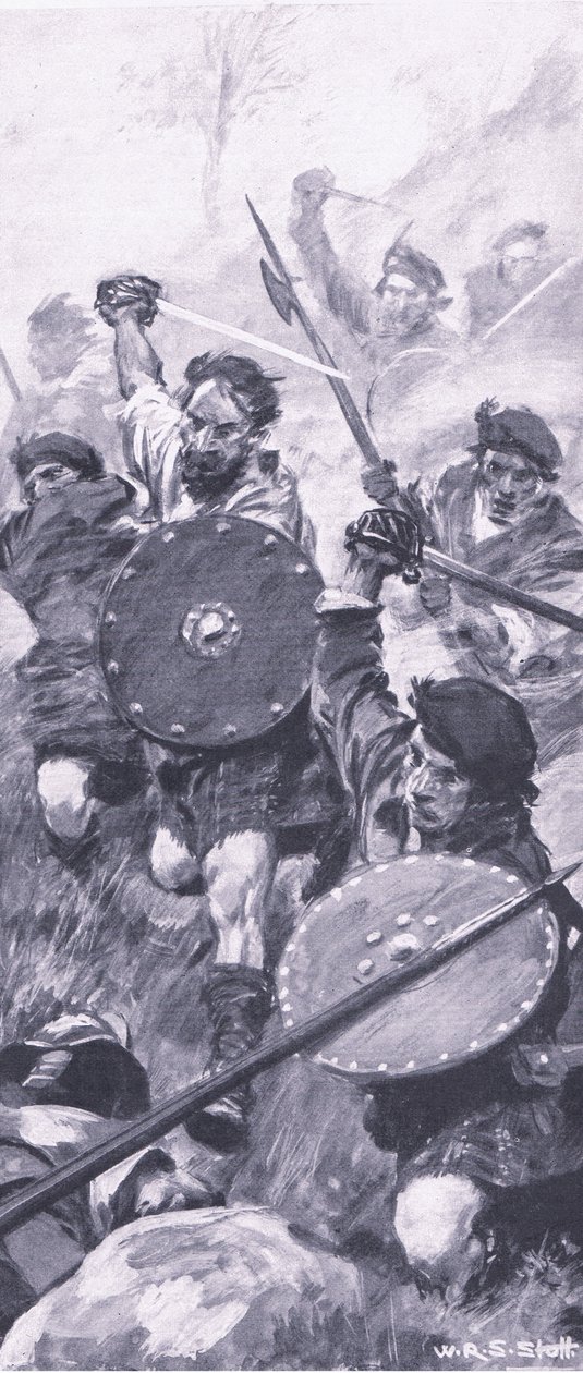 किलियैरेन्की की लड़ाई के हाईलैंडर्स, 1915 में ब्रिटिश बैटल ऑन लैंड एंड सी से चित्रण द्वारा विलियम एडवर्ड स्टॉट