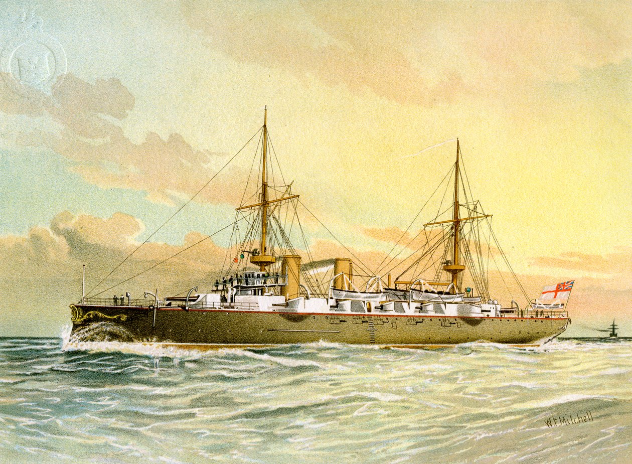 HMS Undaunted, Royal Navy 1st class cruiser, c1890-c1893। द्वारा विलियम फ्रेडरिक मिशेल