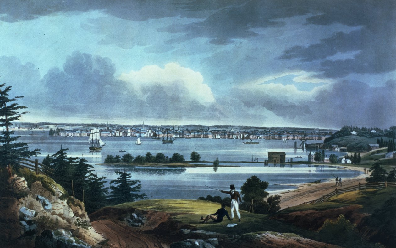ब्रुकलिन के पास हाइट्स से न्यूयॉर्क, 1820-23 (रंगीन एक्वाटिंट) द्वारा विलियम गाय की दीवार