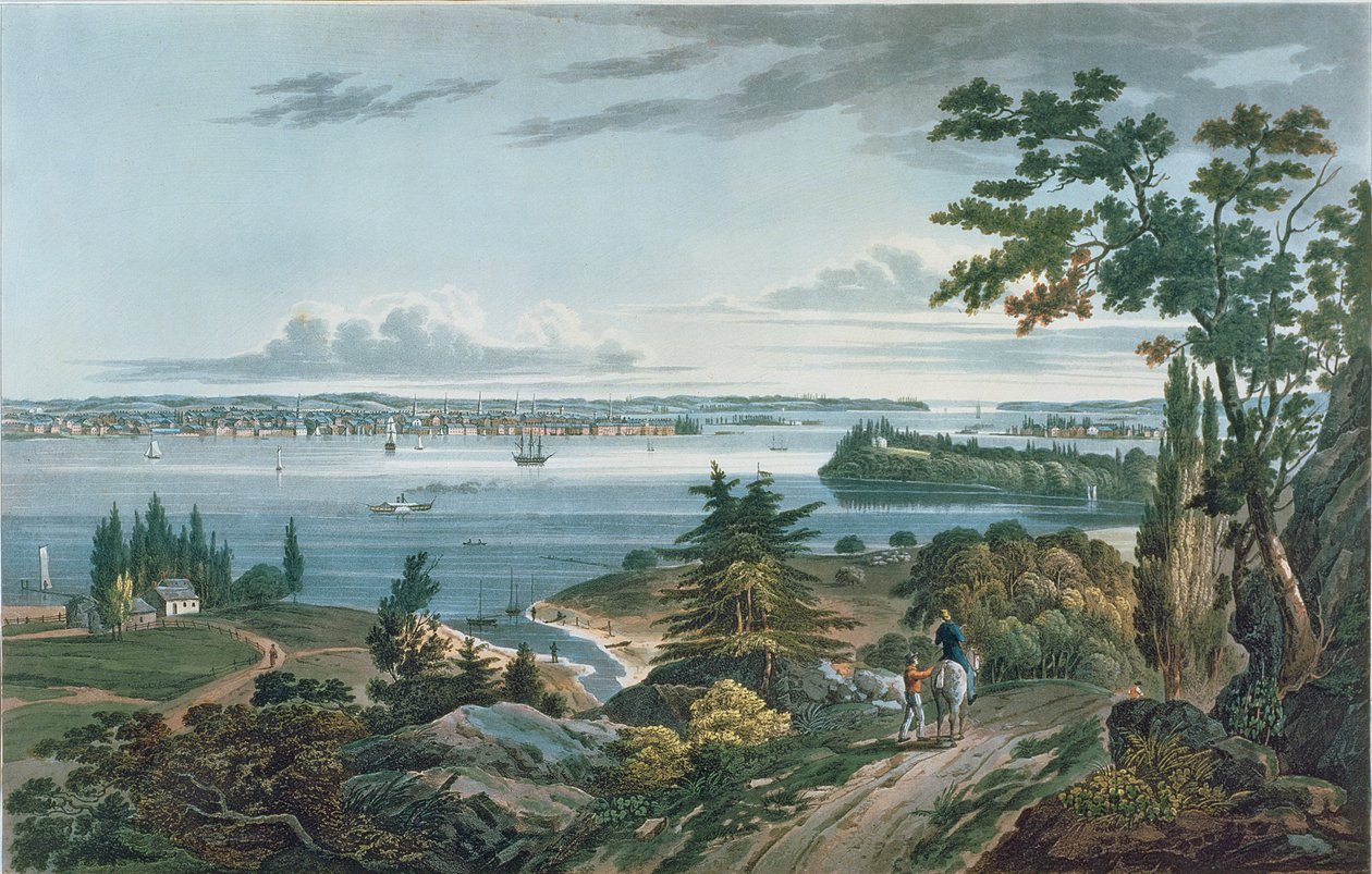 आई हिल से न्यू यॉर्क, आई। हिल द्वारा उत्कीर्ण, 1820-3 (रंग जलीय) द्वारा विलियम गाय की दीवार