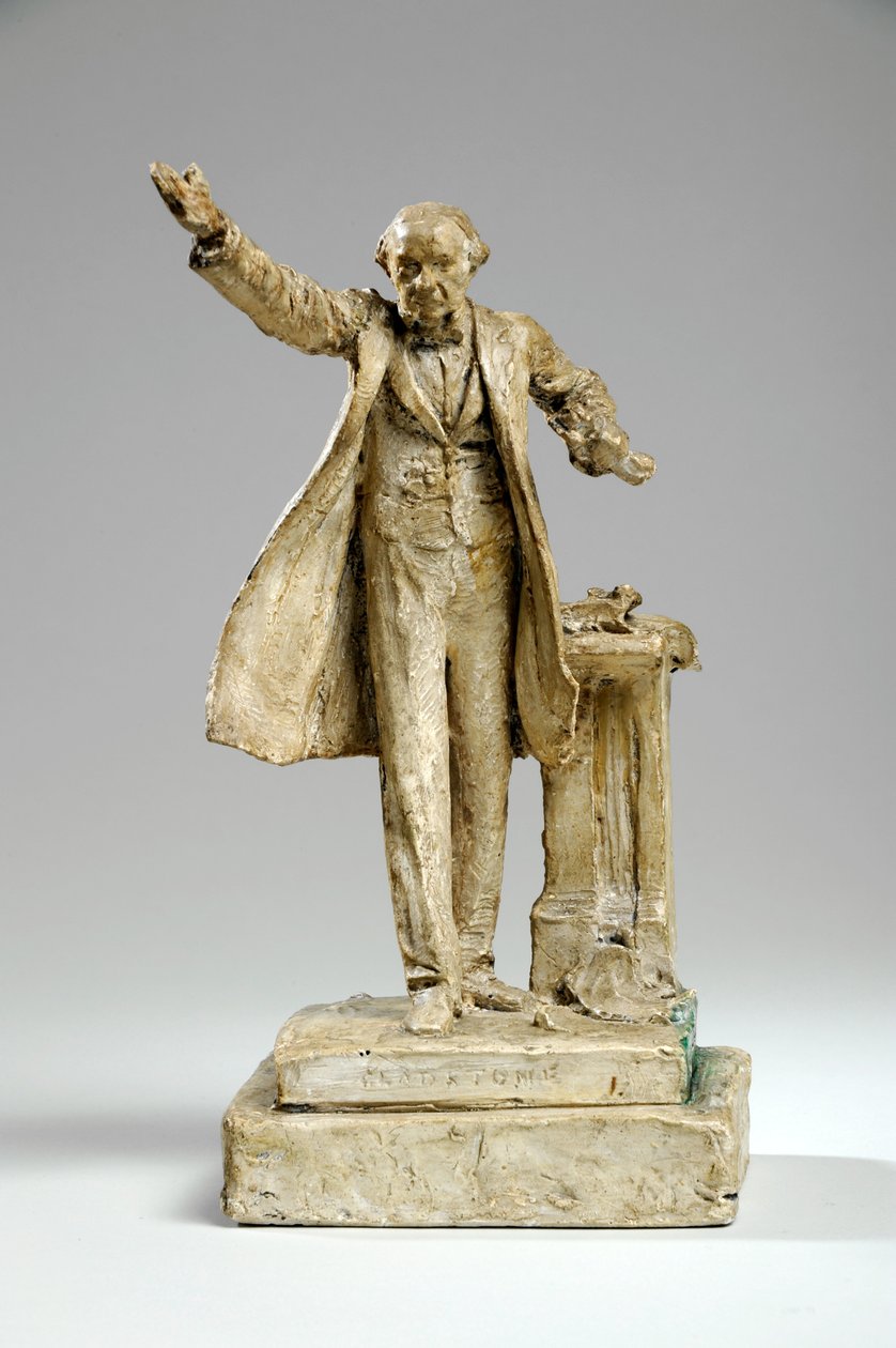 लंदन, स्ट्रैण्ड पर विलियम एवर्ट ग्लैडस्टोन की प्रतिमा के लिए Maquette, c.1905 (प्लास्टर) द्वारा विलियम हैमो थॉर्नक्रॉफ्ट