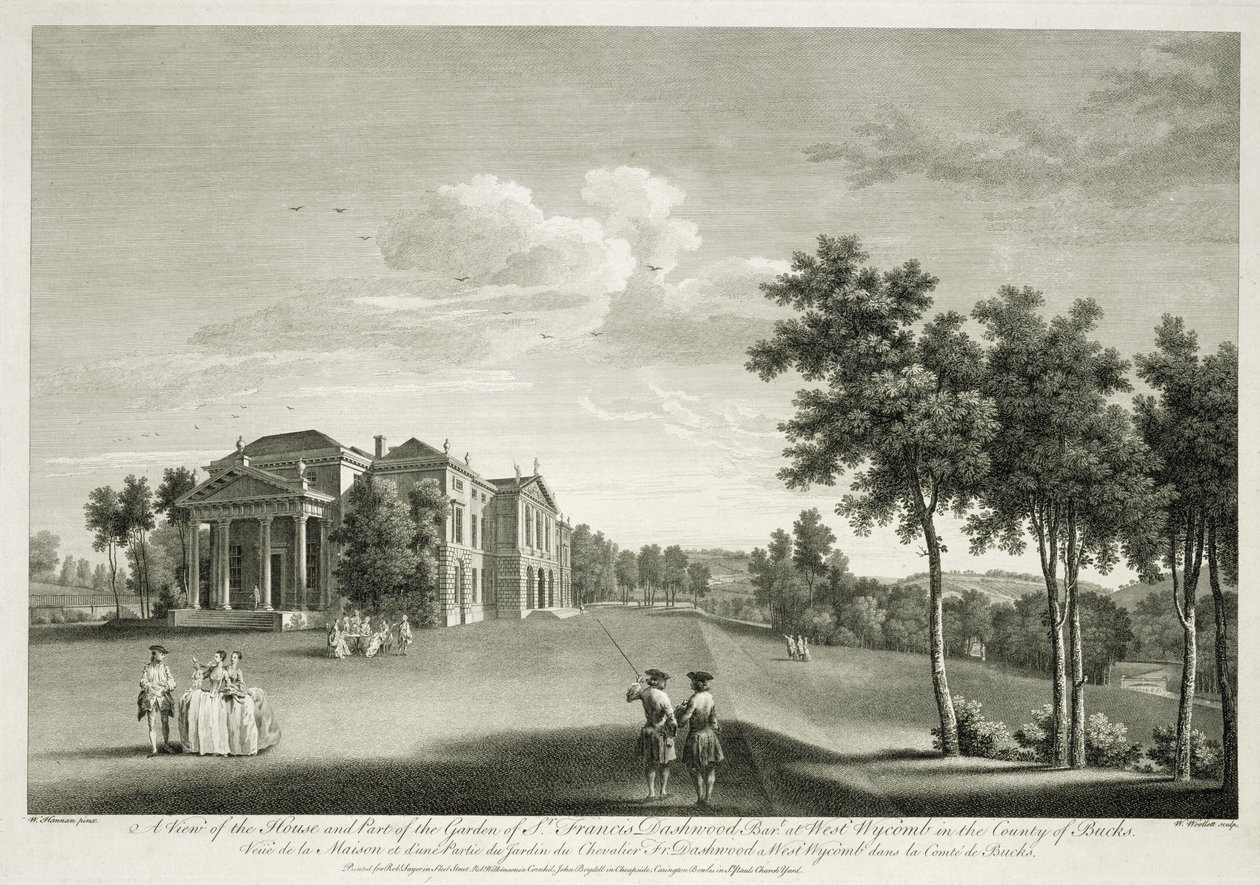 विलियम व्योलेट (1735-85) द्वारा उकेरे गए वेस्ट वायकॉम्ब, बकिंघमशायर के बगीचे और घर का हिस्सा द्वारा विलियम हन्नान