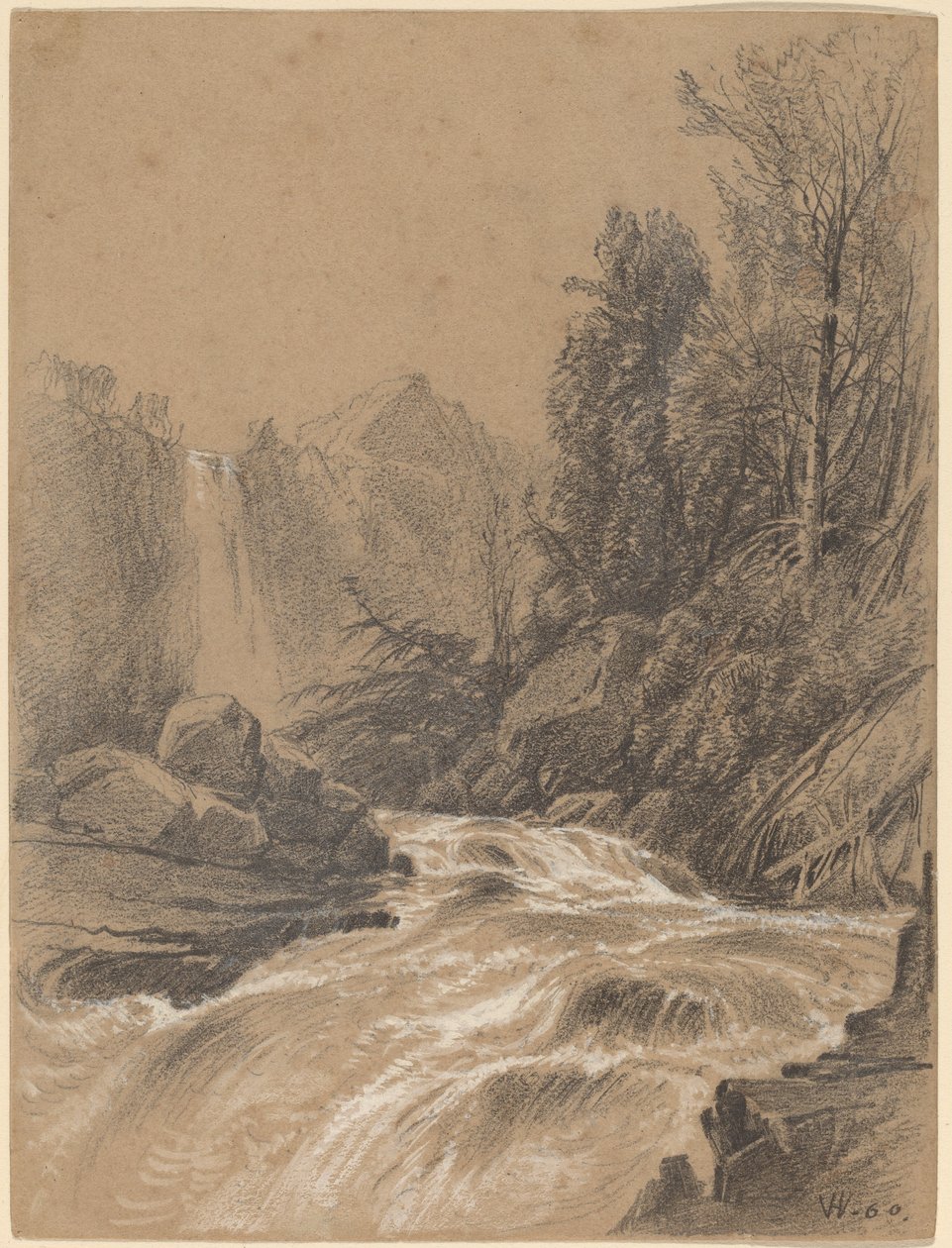 पर्वतीय परिदृश्य, धारा और झरना द्वारा विलियम हार्ट