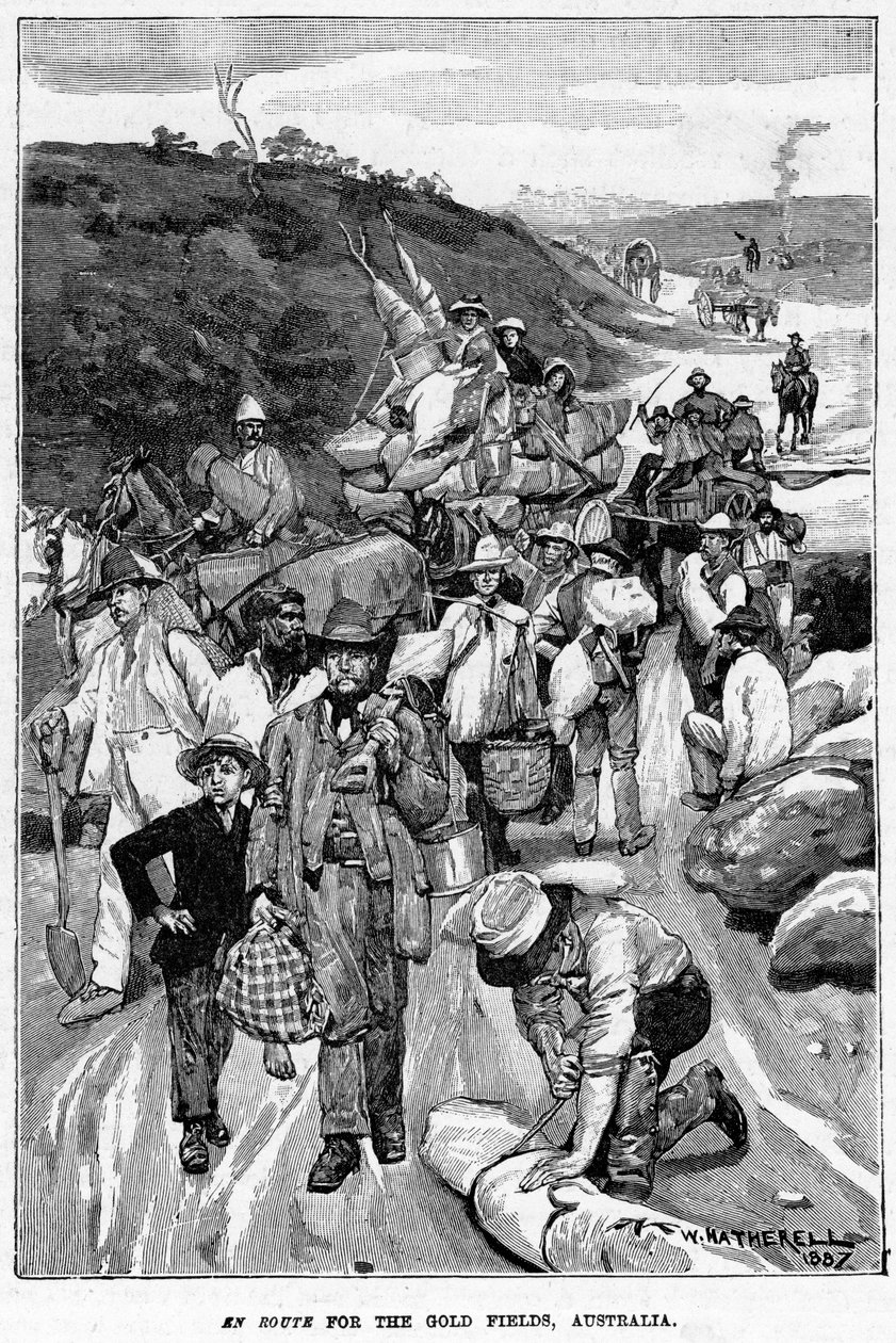 एन फील्ड्स फॉर द गोल्ड फील्ड्स, ऑस्ट्रेलिया, 1887। द्वारा विलियम हैथेरेल्ल