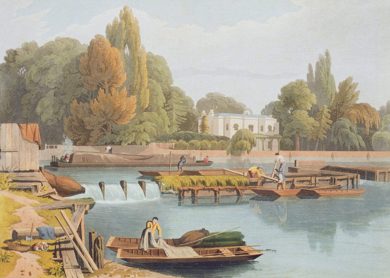 मार्लो ब्रिज के वियर, रॉबर्ट हैवेल द यंगर (1793-1878) द्वारा उत्कीर्ण 1818 (एक्वाटिंट) प्रकाशित द्वारा विलियम हैवेल