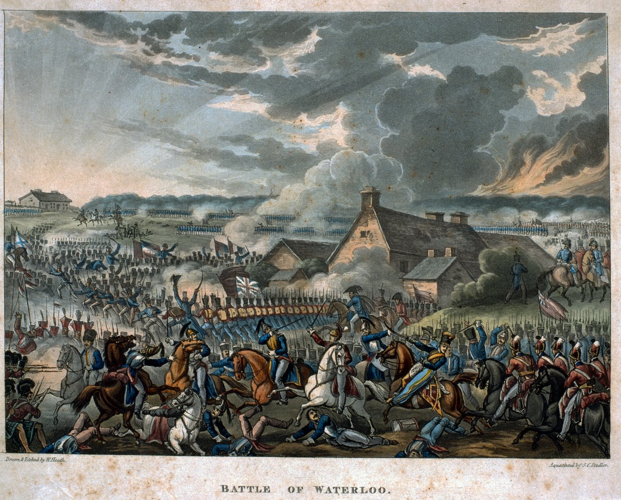 वाटरलू की लड़ाई 1815, टी। टीग द्वारा प्रकाशित &39;वेलिंगटन विक्ट्रीज़&39; से प्लेट 29, 1818 (रंगीन कथा) द्वारा विलियम हीथ