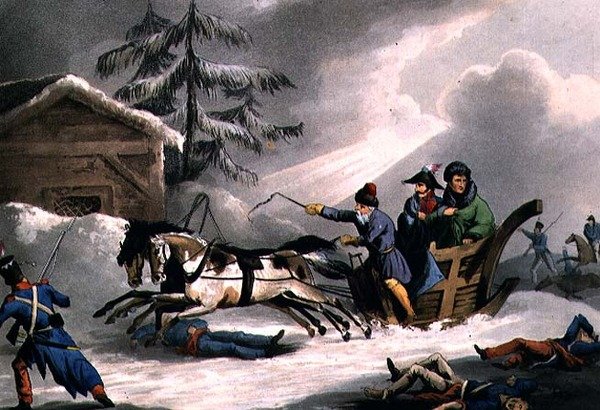 बोनापार्ट की उड़ान रूस से काउंट विसेंज़ा के रूप में प्रच्छन्न, 1 मार्च 1814 को विलियम हीथ (एक्वाटिंट) द्वारा प्रकाशित द्वारा विलियम हीथ