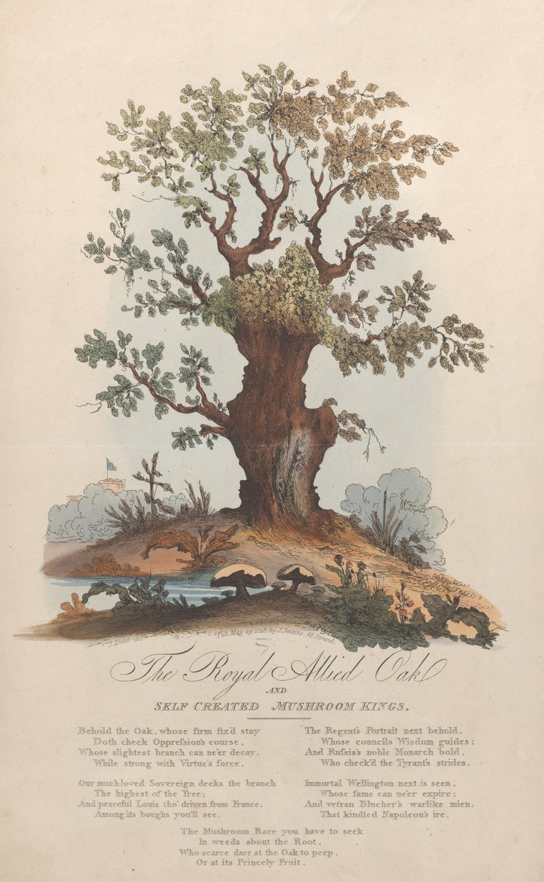 द रॉयल एलाइड ओक एंड सेल्फ-क्रिएटेड मशरूम किंग्स, 29 मई, 1815। द्वारा विलियम हीथ