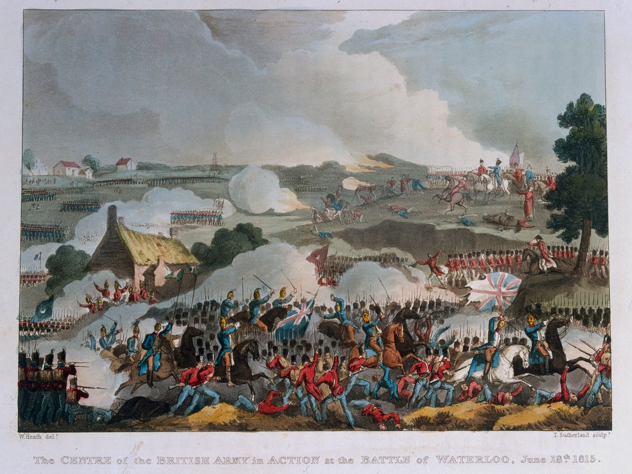 वाटरलू की लड़ाई में ब्रिटिश सेना का केंद्र, 1815 (जलीय) द्वारा विलियम हीथ