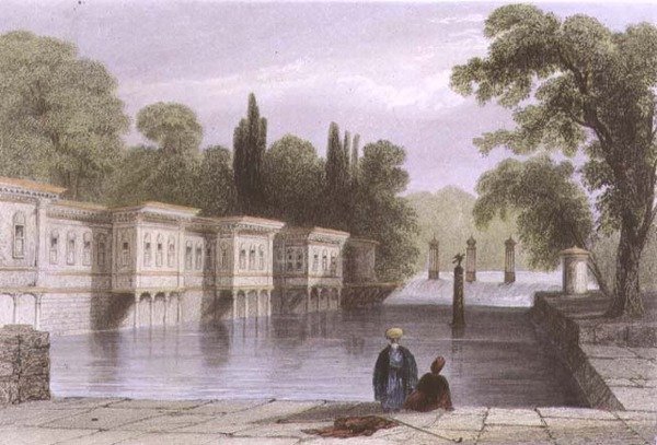 मीठे पानी का महल, इस्तांबुल, डब्ल्यू. मॉसमैन द्वारा उकेरा गया, c.1850 (एक्वाटिंट) द्वारा विलियम हेनरी (बाद) बार्टलेट
