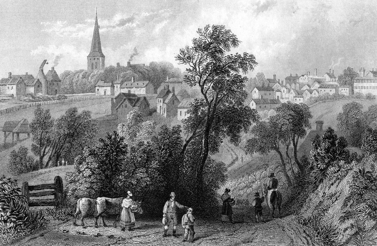 1832 में हेनरी एडलार्ड द्वारा उत्कीर्ण ब्रेंट्री, एसेक्स द्वारा विलियम हेनरी बार्टलेट