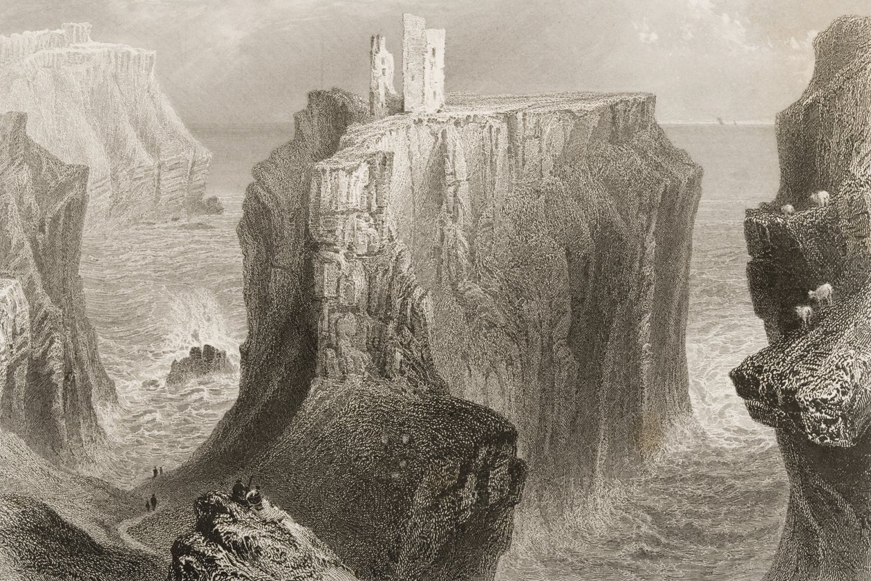 डनवरिक कैसल, काउंटी एंट्रिम, उत्तरी आयरलैंड, जॉर्ज पुण्य, 1860 के दशक के &39;दृश्य और पुरातनता&39; से। द्वारा विलियम हेनरी बार्टलेट