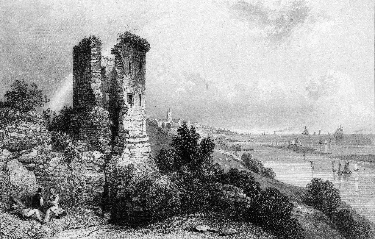 हैडली कैसल, एसेक्स, चार्ल्स मोत्रम द्वारा उत्कीर्ण, 1832 द्वारा विलियम हेनरी बार्टलेट