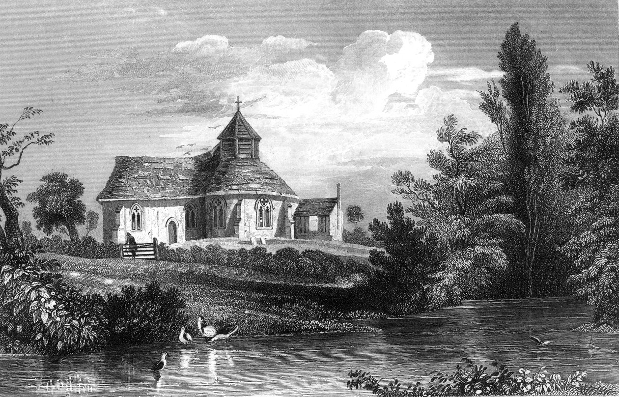 लिटिल मेप्लेस्टेड चर्च, एसेक्स, हेनरी वालिस द्वारा उत्कीर्ण, 1832 द्वारा विलियम हेनरी बार्टलेट