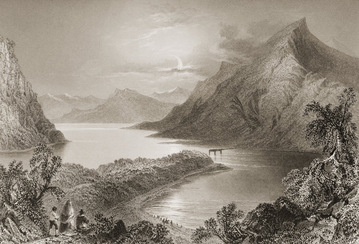 जॉर्ज पुण्य, 1860 के दशक में &39;इंगलैंड के दृश्य और प्राचीन वस्तुएँ&39; से लॉफ इंग, कोनीमारा, काउंटी गॉलवे द्वारा विलियम हेनरी बार्टलेट