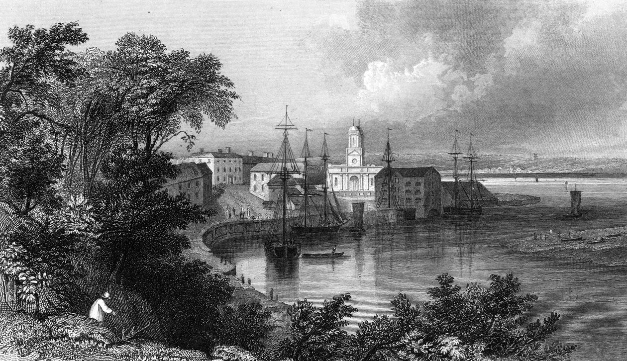 हर्ले, एसेक्स के पास मिस्टले क्वे, जॉन रोजर्स द्वारा उत्कीर्ण, 1832 द्वारा विलियम हेनरी बार्टलेट