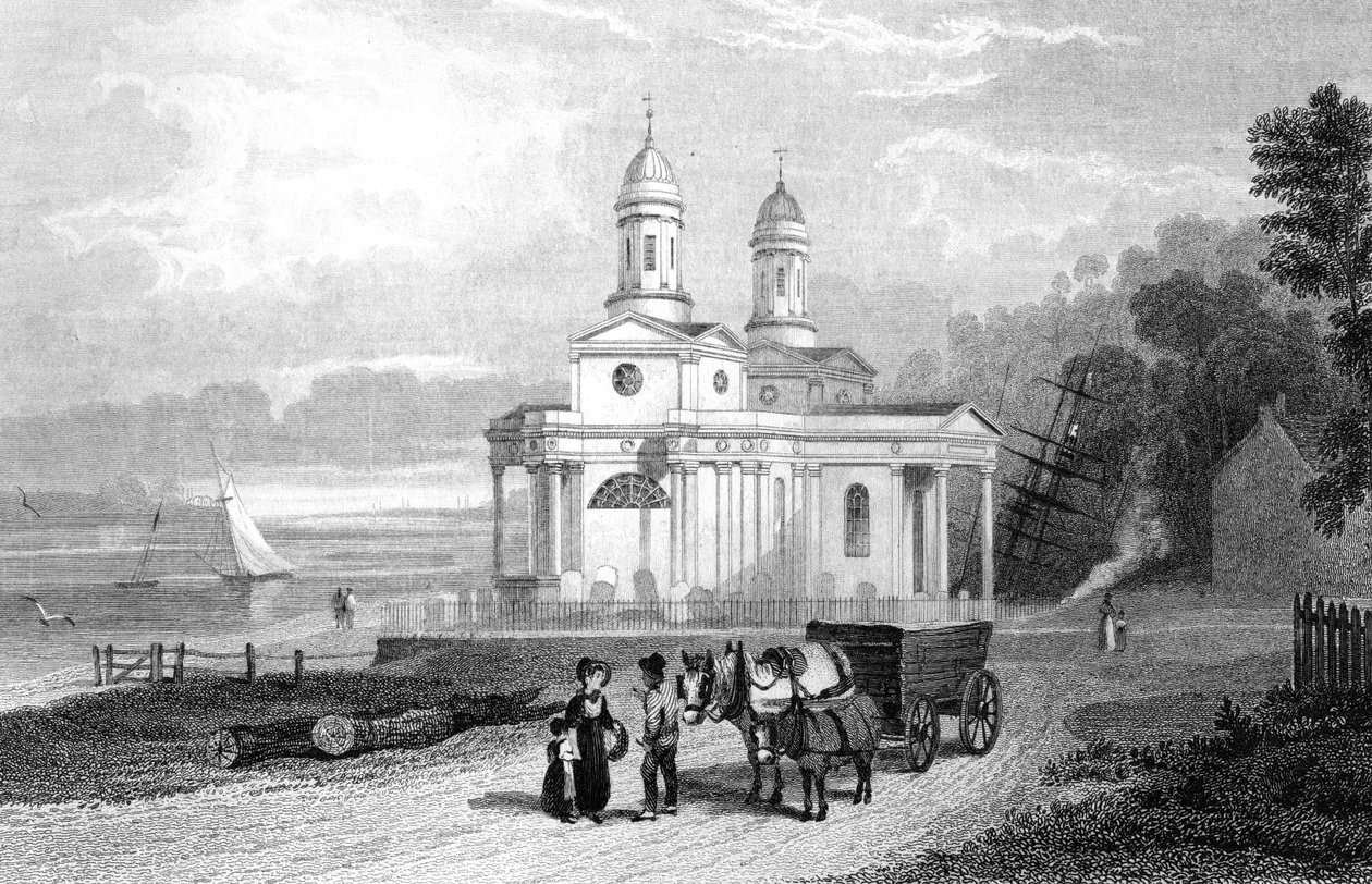 मिस्टली थॉर्न चर्च, नियर मैनिंगट्री, एसेक्स, हेनरी एडलार्ड द्वारा 1832 में उत्कीर्ण द्वारा विलियम हेनरी बार्टलेट