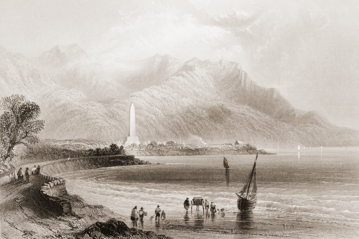 जॉर्ज पुटु, 1860 के दशक में &39;रॉस्ट एंड एंटिकिटीज ऑफ आयरलैंड&39; से रोजस्ट्रेव, काउंटी डाउन, उत्तरी आयरलैंड में जनरल रॉस का स्मारक द्वारा विलियम हेनरी बार्टलेट