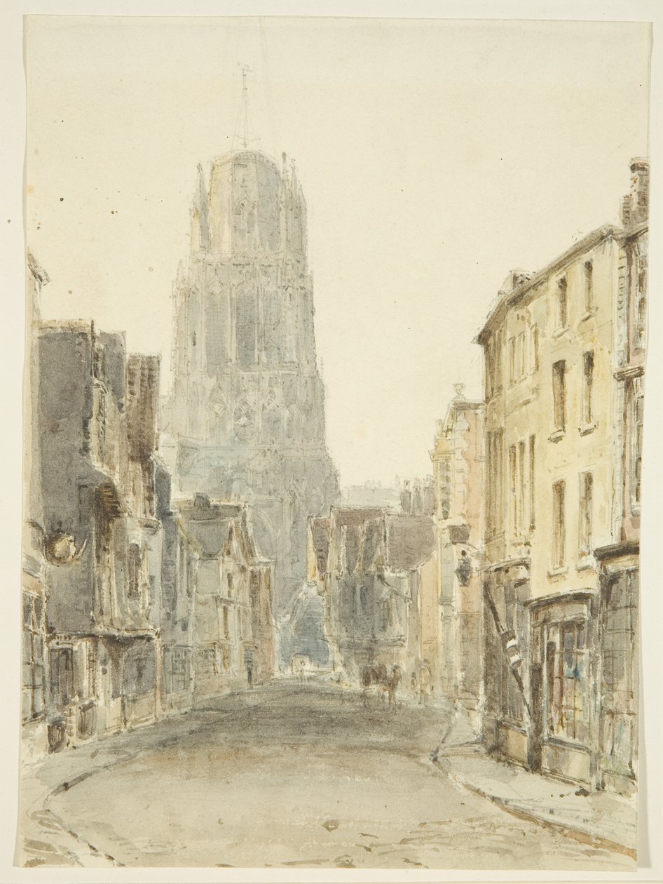 रेडक्लिफ स्ट्रीट से सेंट मैरी रेडक्लिफ चर्च का उत्तर दृश्य, c.1825 (कागज पर पेंसिल और वॉटरकलर) द्वारा विलियम हेनरी बार्टलेट