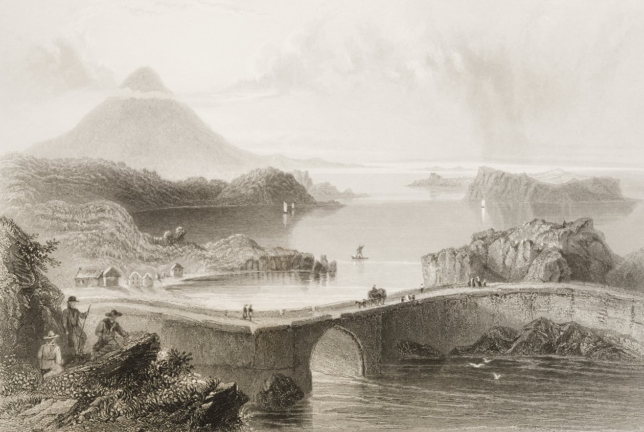 जॉर्ज पुण्य, 1860 के दशक के &39;सीन एंड एंटीक्विटीज़&39; से आयरलैंड, काउंटी मेयो, पोंटून ब्रिज द्वारा विलियम हेनरी बार्टलेट
