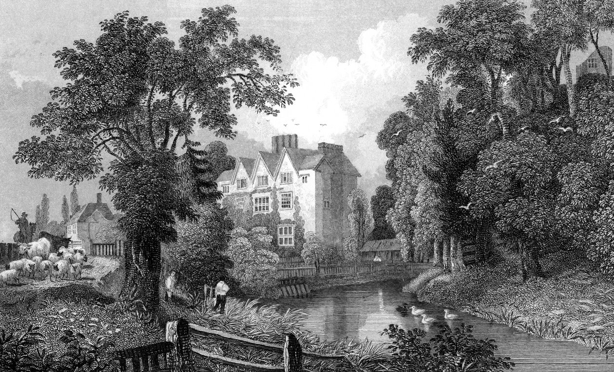 ओंगर कैसल एंड कैसल हाउस, एसेक्स के मोआत, हेनरी वालिस द्वारा 1832 में उकेरा गया द्वारा विलियम हेनरी बार्टलेट