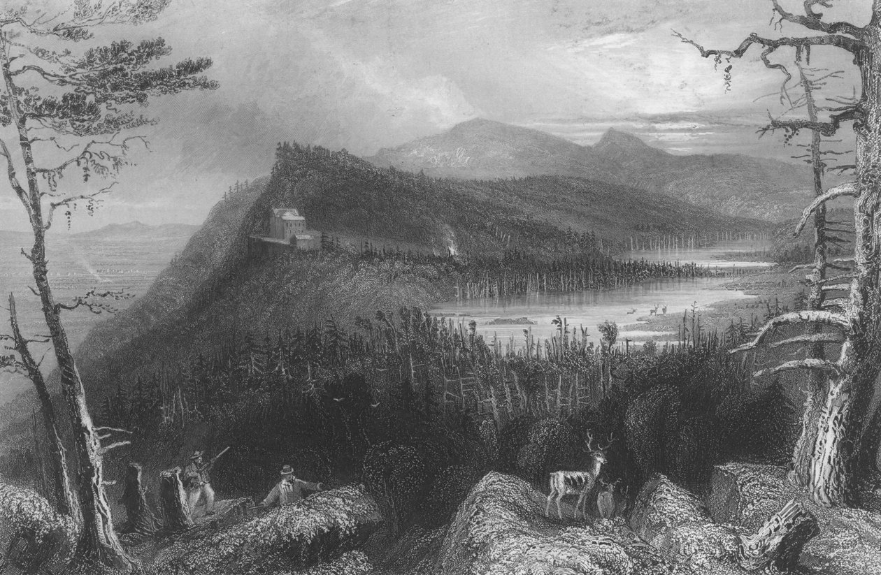 1838 के कैट्सकील्स पर टू लेक्स एंड द माउंटेन हाउस द्वारा विलियम हेनरी बार्टलेट